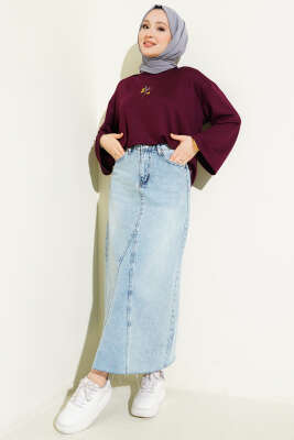 Çiçek İşlemeli Loyşa Bluz Mürdüm - Bluz