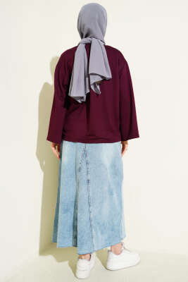 Çiçek İşlemeli Loyşa Bluz Mürdüm - Bluz