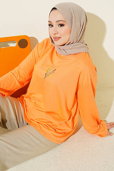 Çiçek İşlemeli Loyşa Bluz Oranj - 300-500 TL Ürünler
