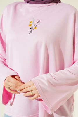 Çiçek İşlemeli Loyşa Bluz Pembe - Bluz