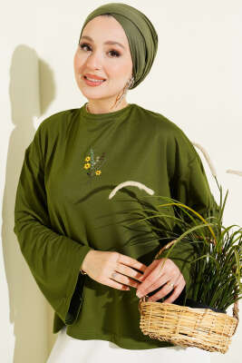 Çiçek İşlemeli Loyşa Bluz Yeşil - SAS