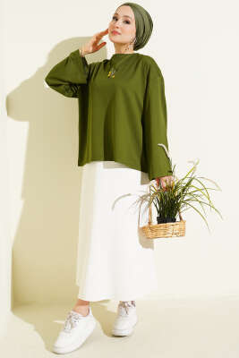Çiçek İşlemeli Loyşa Bluz Yeşil - Bluz