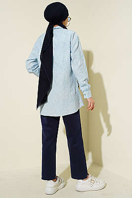 Çiçek Kabartmalı Basic Gömlek Bebe Mavi - Gömlek