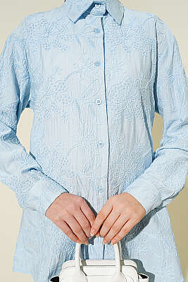 Çiçek Kabartmalı Basic Gömlek Bebe Mavi - Gömlek