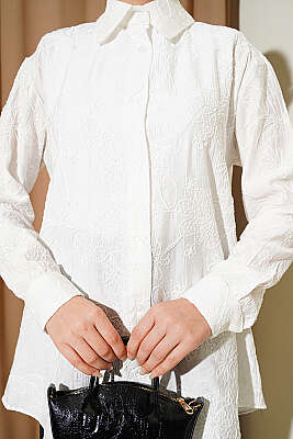 Çiçek Kabartmalı Basic Gömlek Ekru - Gömlek