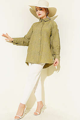 Çiçek Kabartmalı Basic Gömlek Haki - Gömlek