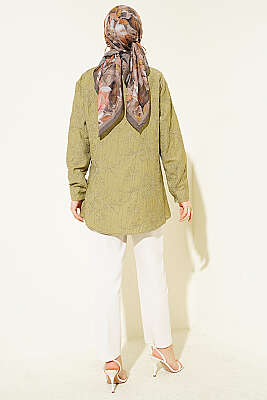 Çiçek Kabartmalı Basic Gömlek Haki - Gömlek