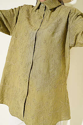 Çiçek Kabartmalı Basic Gömlek Haki - Gömlek