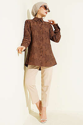 Çiçek Kabartmalı Basic Gömlek Kahve - Gömlek