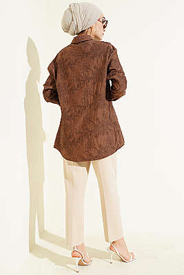 Çiçek Kabartmalı Basic Gömlek Kahve - Gömlek