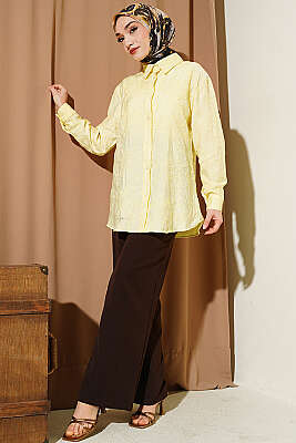 Çiçek Kabartmalı Basic Gömlek Sarı - Gömlek