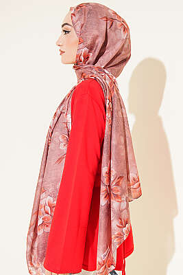 Çiçek Motif Detaylı Şal Soft Kahve - Başörtüsü