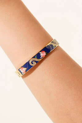 Çiçek Motifli Kelepçe Bilezik Mavi - Bileklik