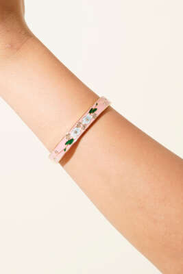 Çiçek Motifli Kelepçe Bilezik Pembe - DEMİR BİJUTERİ