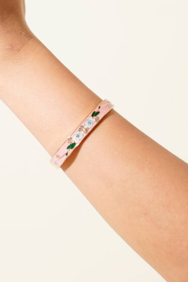 Çiçek Motifli Kelepçe Bilezik Pembe - Günün Seçilenleri