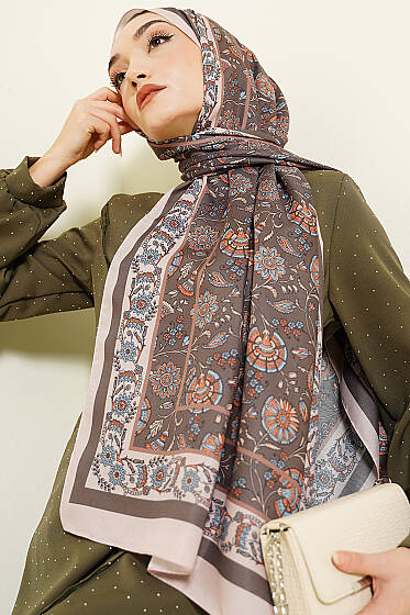 Çiçek Motifli Soft Şal Bej - Başörtüsü