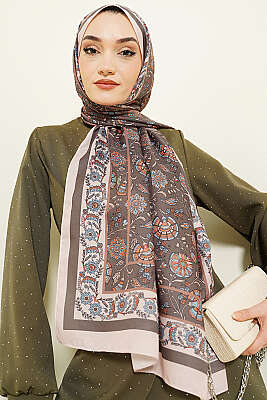 Çiçek Motifli Soft Şal Bej - Başörtüsü