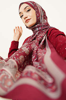 Çiçek Motifli Soft Şal Bordo 