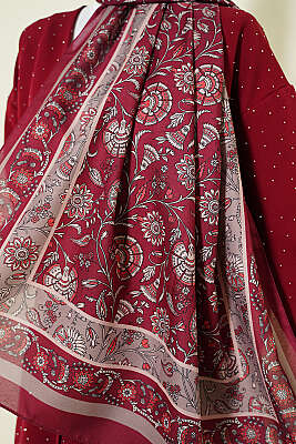 Çiçek Motifli Soft Şal Bordo - Başörtüsü