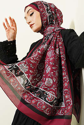 Çiçek Motifli Soft Şal Burgonya 