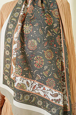 Çiçek Motifli Soft Şal Haki - Başörtüsü