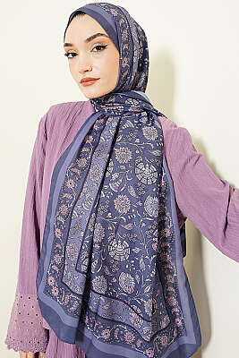 Çiçek Motifli Soft Şal Lila - Başörtüsü