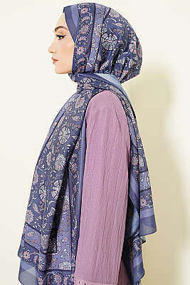 Çiçek Motifli Soft Şal Lila - Başörtüsü