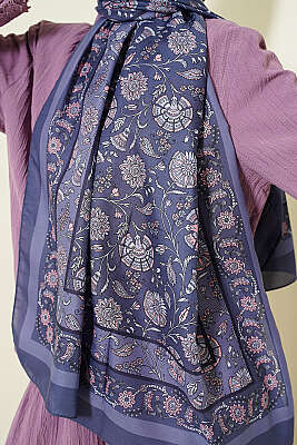 Çiçek Motifli Soft Şal Lila - Başörtüsü