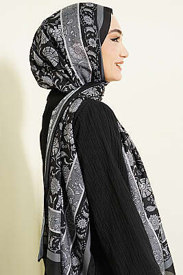Çiçek Motifli Soft Şal Siyah - Başörtüsü