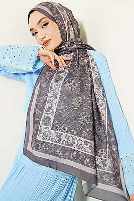 Çiçek Motifli Soft Şal Vizon - Başörtüsü