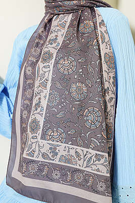 Çiçek Motifli Soft Şal Vizon - Başörtüsü