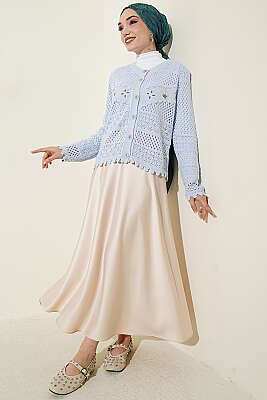 Çiçek Nakış Ajurlu Kısa Triko Hırka Bebe Mavi - Hırka