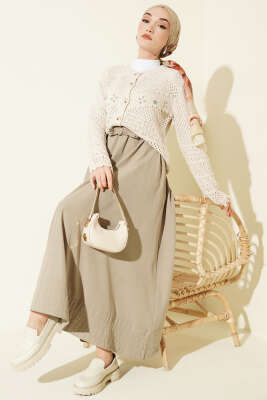 Çiçek Nakış Ajurlu Kısa Triko Hırka Bej - Hırka