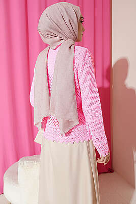 Çiçek Nakış Ajurlu Kısa Triko Hırka Pembe - 300-500 TL Ürünler