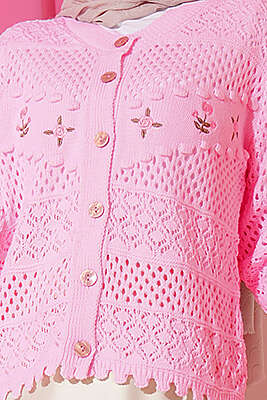 Çiçek Nakış Ajurlu Kısa Triko Hırka Pembe - 300-500 TL Ürünler