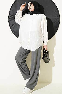 Çiçek Nakış Detaylı Gömlek Beyaz - Gömlek