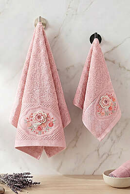 Çiçek Nakış İşlemeli Analı Kızlı Havlu Seti Yavru Ağzı - MAHİR HAVLU