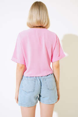 Çiçek Nakışlı Bluz Pembe - Kadın Giyim Modelleri