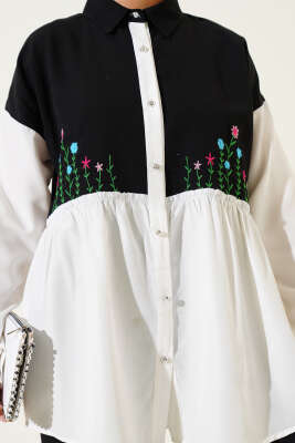 Çiçek Nakışlı Büzgülü Gömlek Beyaz - Yılın Fırsatı