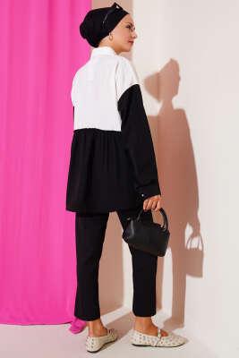 Çiçek Nakışlı Büzgülü Gömlek Siyah - Yılın Fırsatı