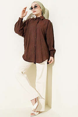 Çiçek Nakışlı Detaylı Gömlek Kahve - Gömlek