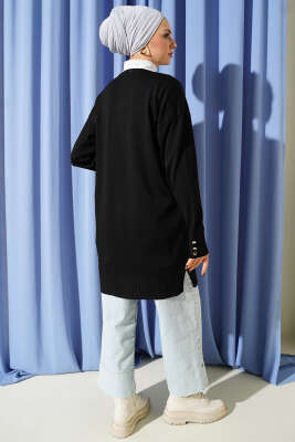 Çiçek Nakışlı Düğmeli Merserize Hırka Siyah - Hırka