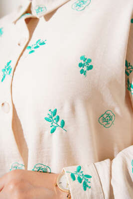 Çiçek Nakışlı Düşük Omuz Gömlek Benetton - Thumbnail