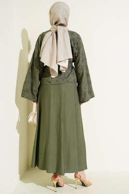 Çiçek Nakışlı Etekli İkili Takım Haki - İkili Takım