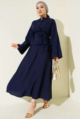 Çiçek Nakışlı Etekli İkili Takım Lacivert - TABLO FASHİON