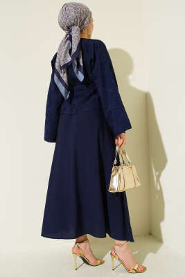 Çiçek Nakışlı Etekli İkili Takım Lacivert - İkili Takım