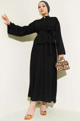 Çiçek Nakışlı Etekli İkili Takım Siyah - İkili Takım