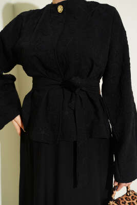 Çiçek Nakışlı Etekli İkili Takım Siyah - İkili Takım