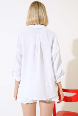 Çiçek Nakışlı Gömlek Beyaz - Kadın Giyim Modelleri