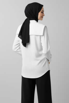 Çiçek Nakışlı Hakim Yaka Gömlek Beyaz - Gömlek